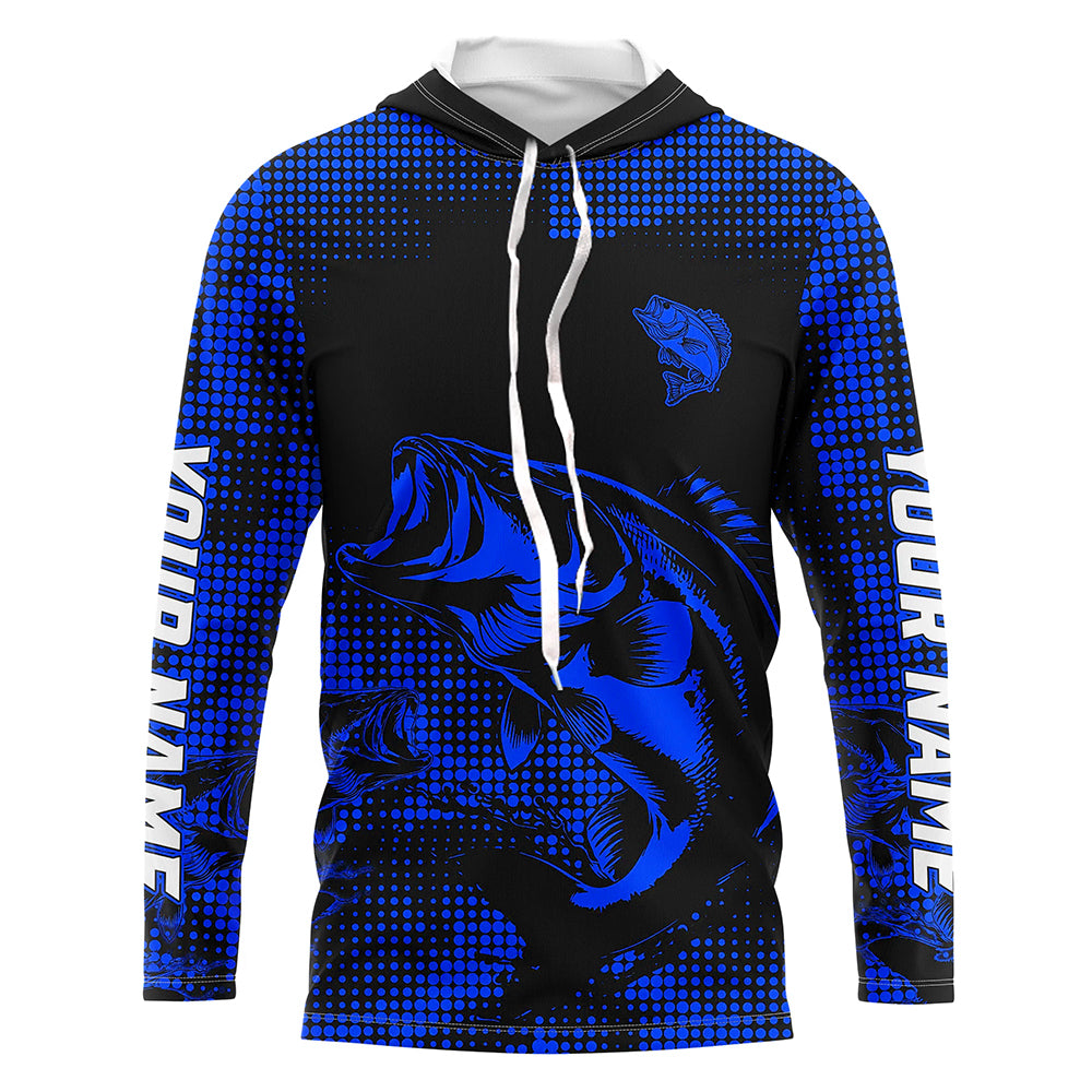 Largemouth Bass fishing jersey Custom UV protection Long sleeve bass fishing tournament shirts | Blue NQS9395