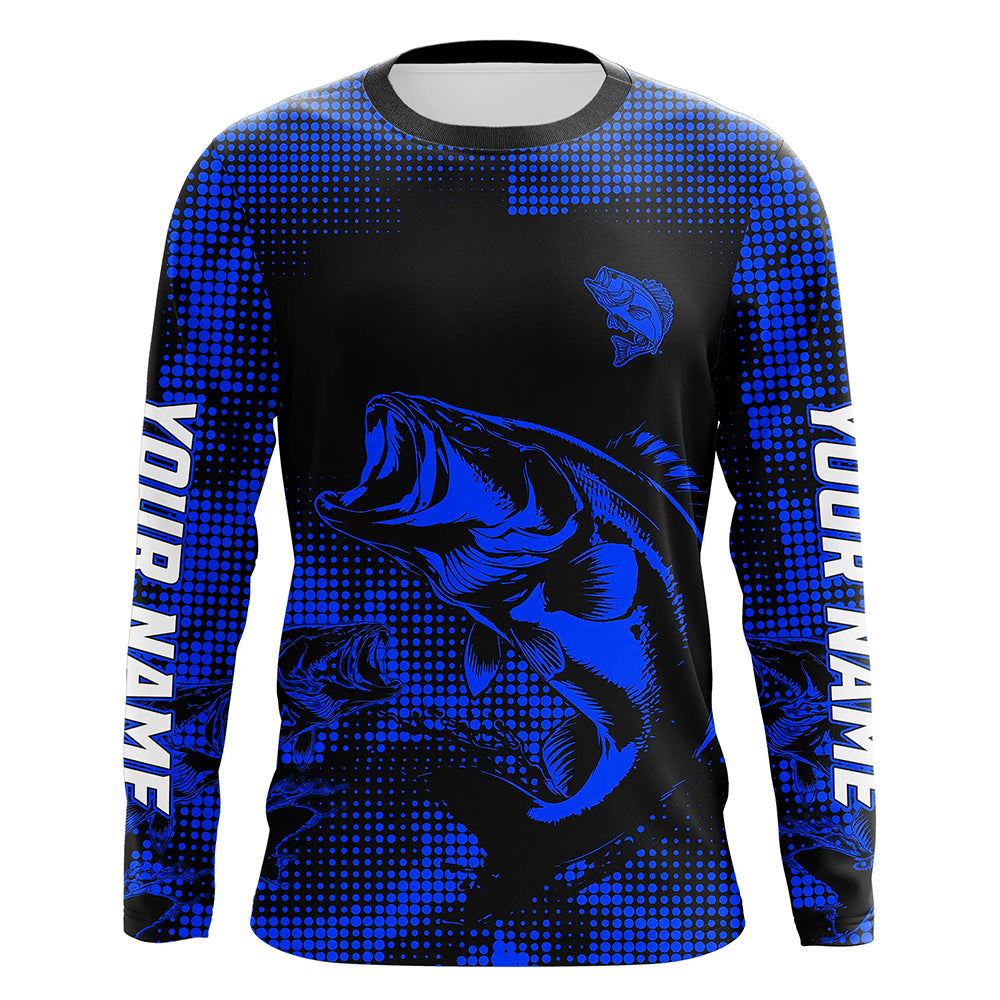 Largemouth Bass fishing jersey Custom UV protection Long sleeve bass fishing tournament shirts | Blue NQS9395