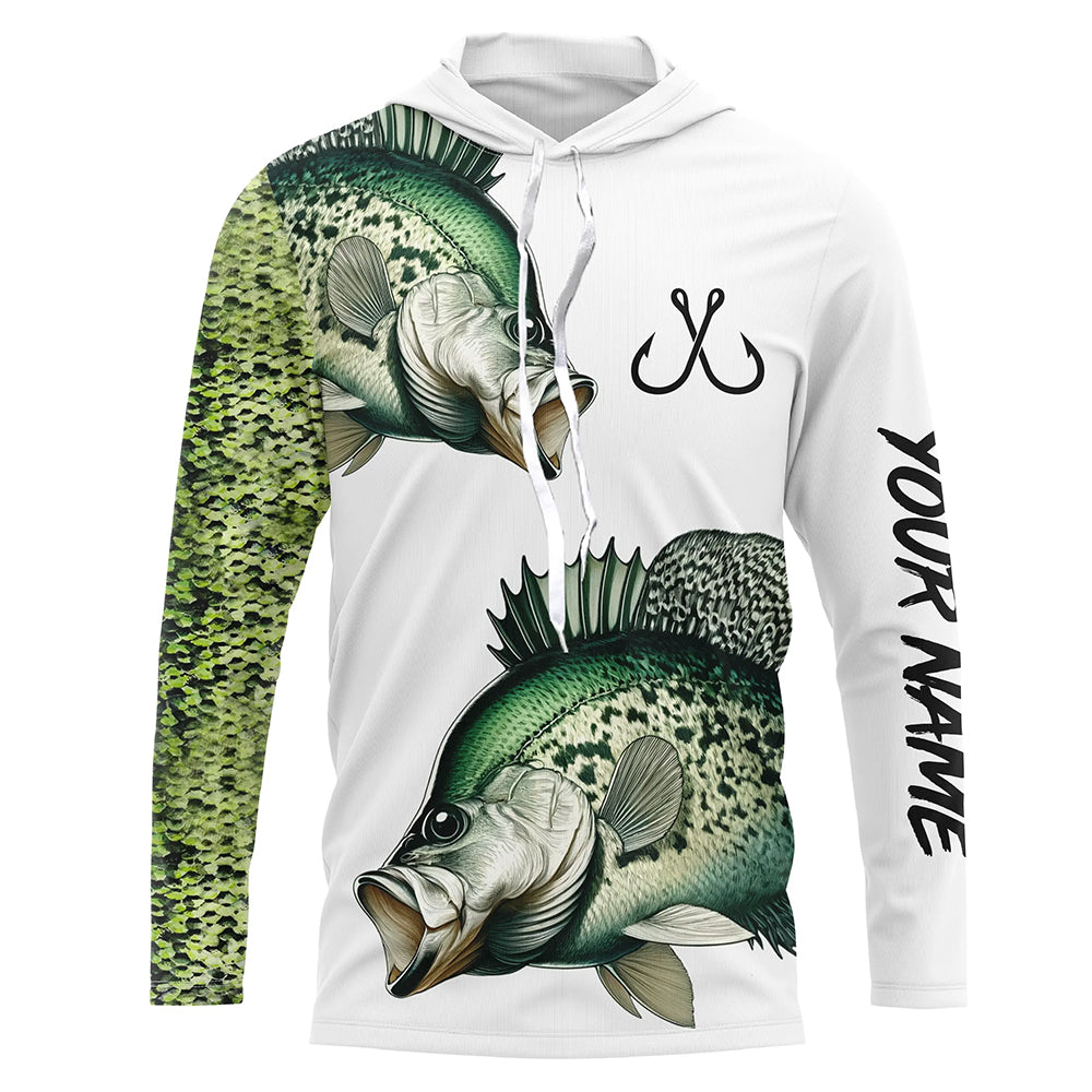 Custom Crappie Fishing Jerseys, Personalized Crappie green scales fishing Long sleeve shirts NQS4982