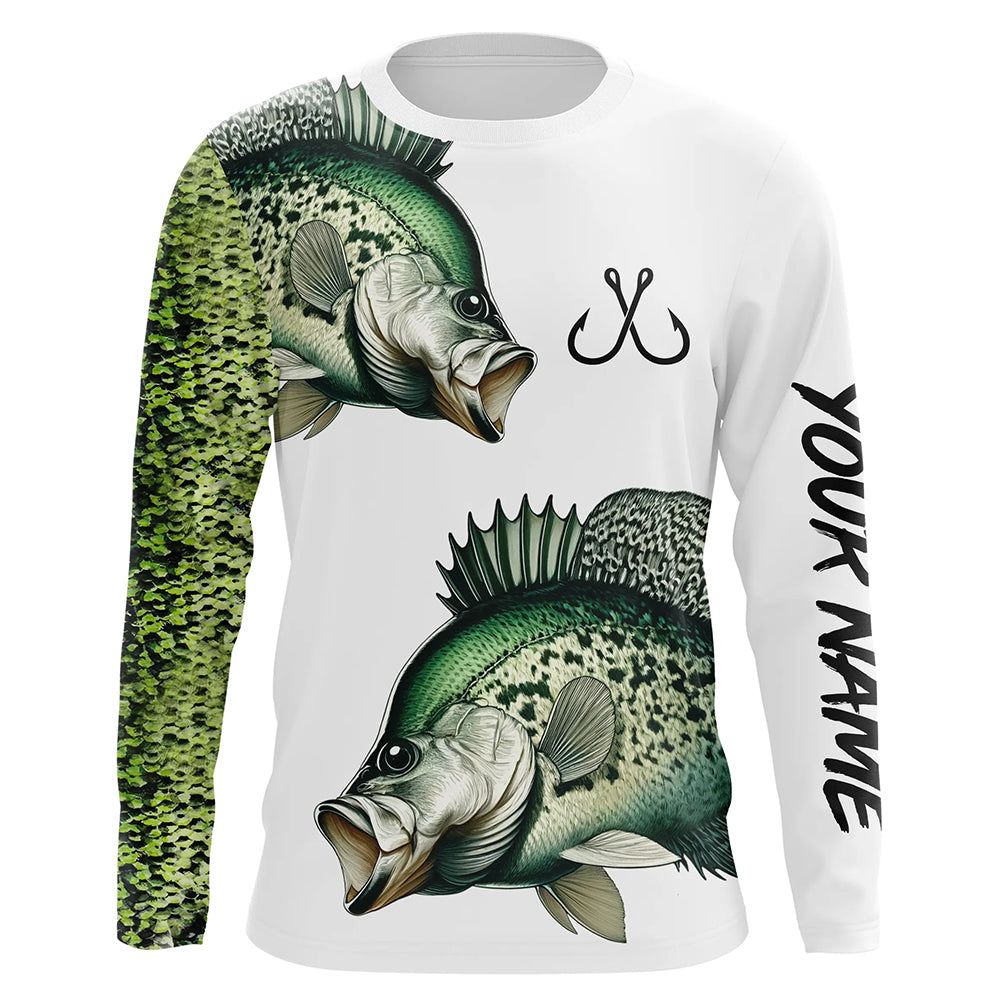 Custom Crappie Fishing Jerseys, Personalized Crappie green scales fishing Long sleeve shirts NQS4982