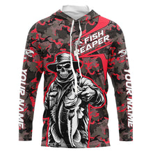 Load image into Gallery viewer, Custom Fish Reaper Skull Bass Long Sleeve Fishing Shirt, Bass Hunter Fishing Jerseys | Red Camo IPHW6506
