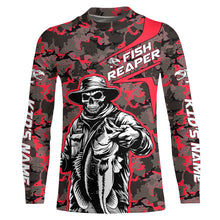 Load image into Gallery viewer, Custom Fish Reaper Skull Bass Long Sleeve Fishing Shirt, Bass Hunter Fishing Jerseys | Red Camo IPHW6506
