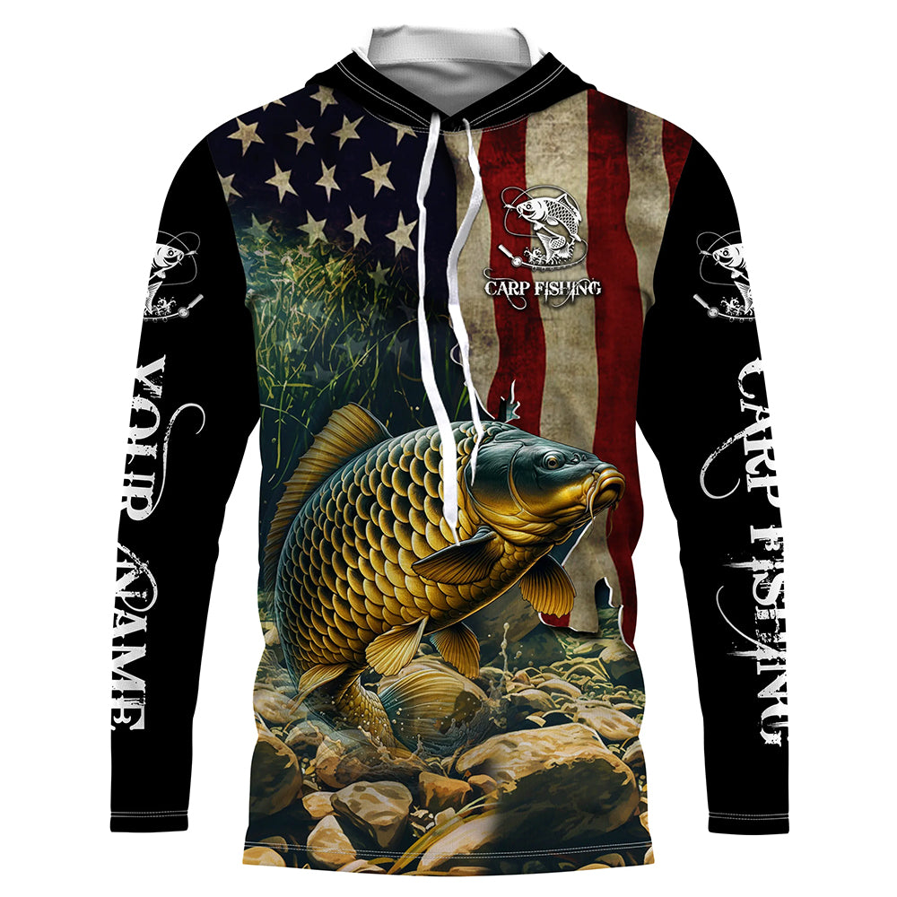 Carp Fishing 3D American Flag Patriotic Customize UV protection long sleeves fishing shirt for men NPQ101