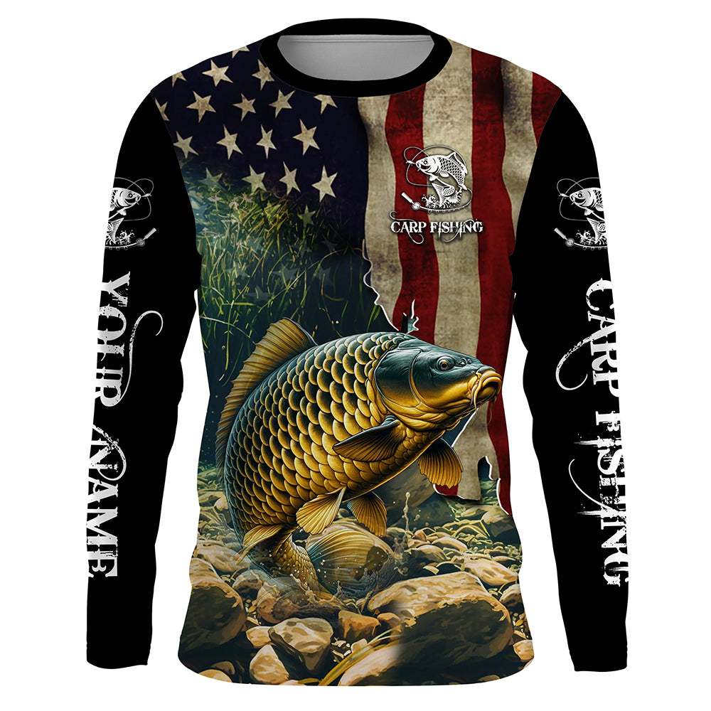 Carp Fishing 3D American Flag Patriotic Customize UV protection long sleeves fishing shirt for men NPQ101