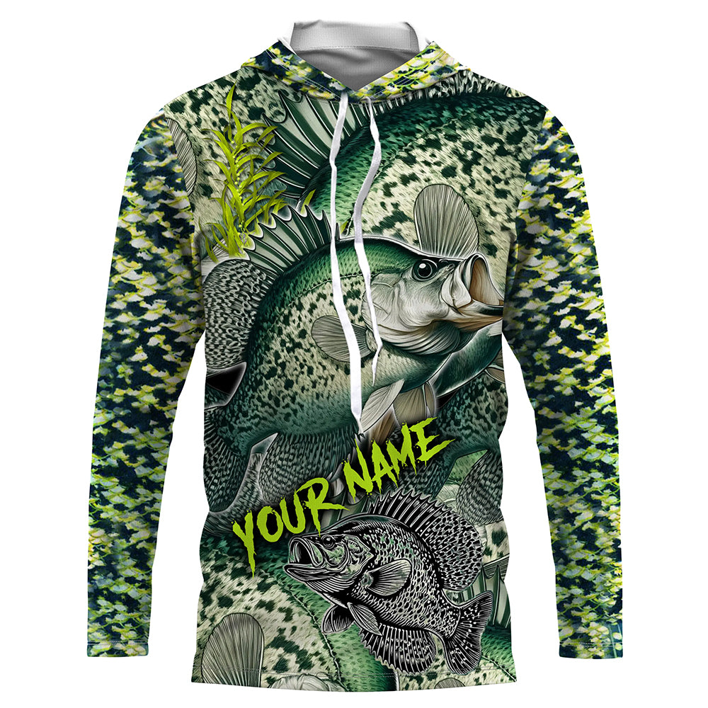 Crappie fishing green scales Custom name fishing jerseys | Long sleeve, Long Sleeve Hooded NPQ850