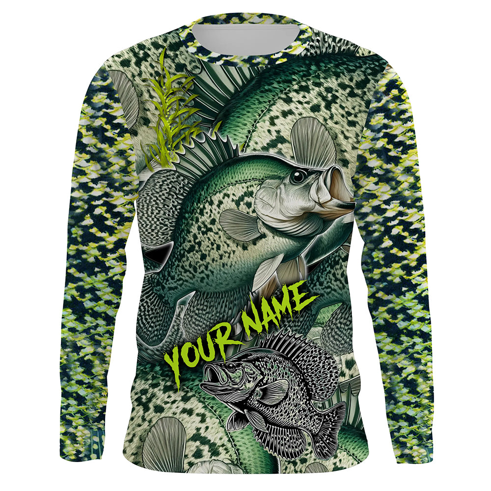 Crappie fishing green scales Custom name fishing jerseys | Long sleeve, Long Sleeve Hooded NPQ850
