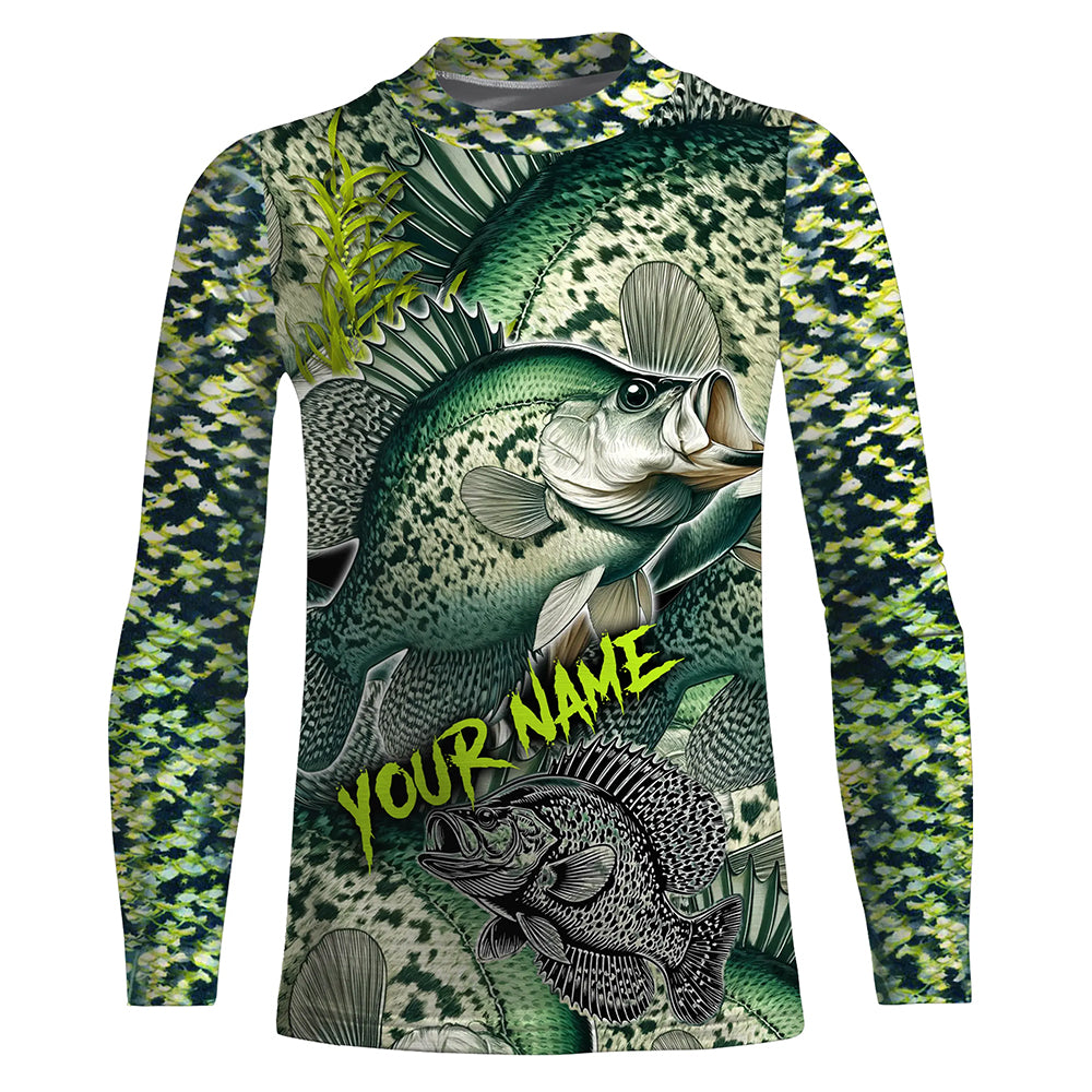 Crappie fishing green scales Custom name fishing jerseys | Kid Long Sleeves NPQ850