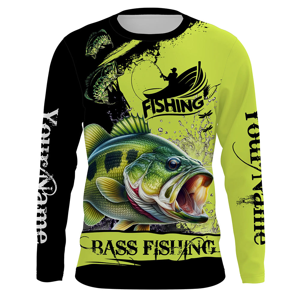 Largemouth Bass fishing black and green Custom name fishing jerseys | Long sleeve, Long Sleeve Hooded NPQ861