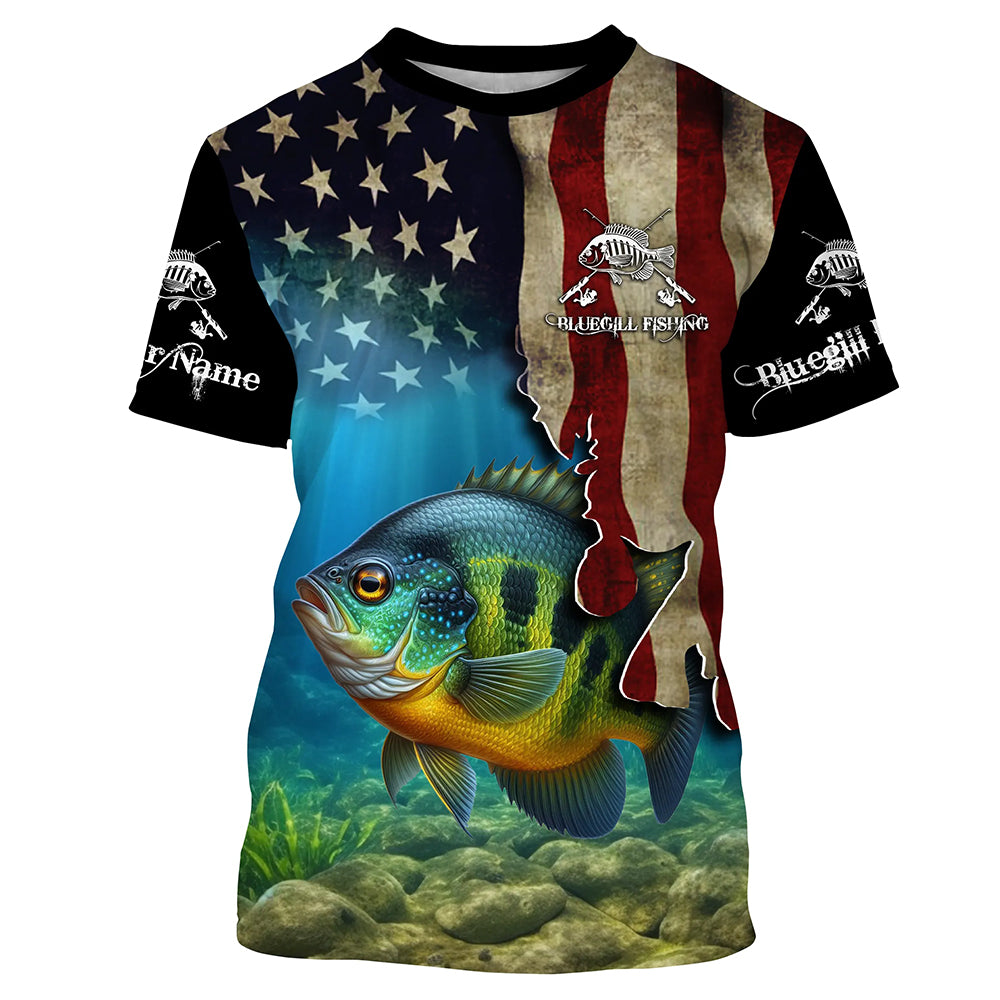 Bluegill Fishing American Flag Patriotic Customize Name fishing T-shirt NPQ57