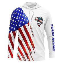 Load image into Gallery viewer, Bass Fishing American flag patriotic fishing Customize fishing long sleeve hooded shirts NPQ374
