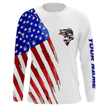 Load image into Gallery viewer, Bass Fishing American flag patriotic fishing Customize fishing long sleeve hooded shirts NPQ374
