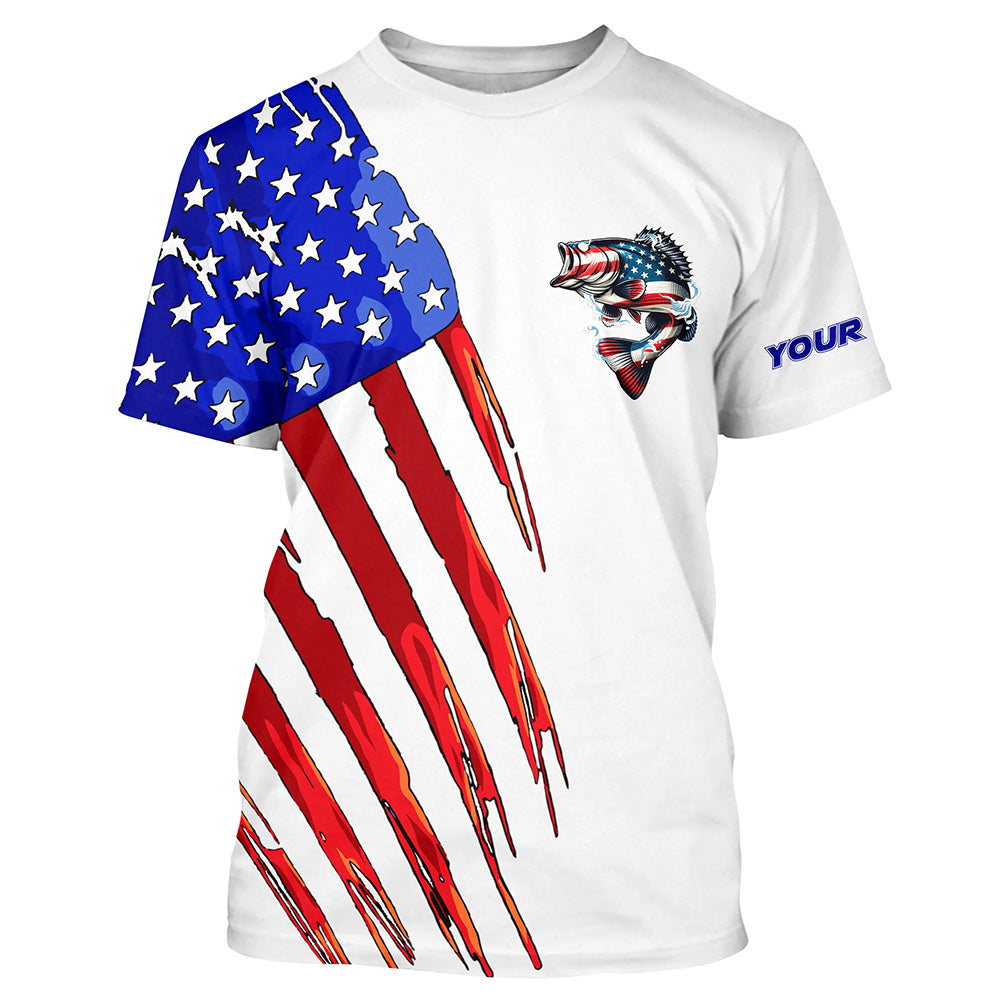 Bass Fishing American flag patriotic fishing Customize Name All-over Print Unisex fishing T-shirt NPQ374