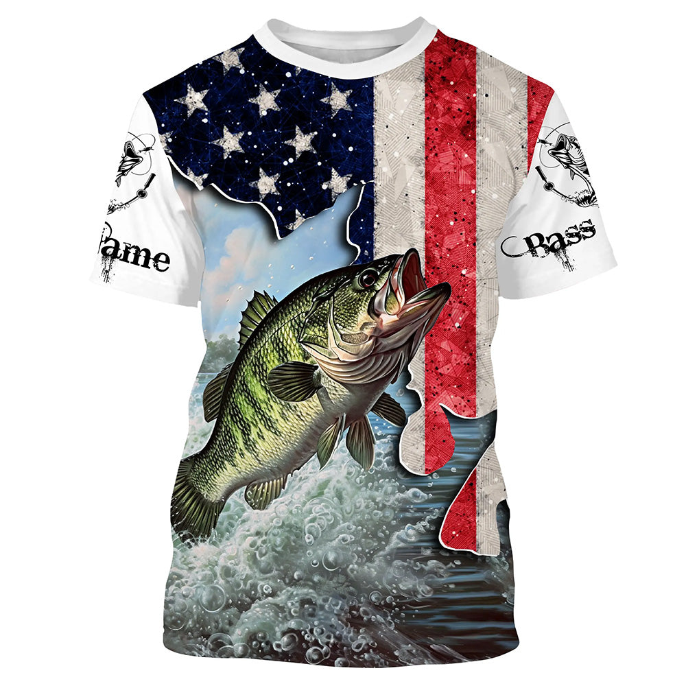 American Bass fishing US flag freshwater fish Customize Name All-over Print Unisex fishing T-shirt NPQ488