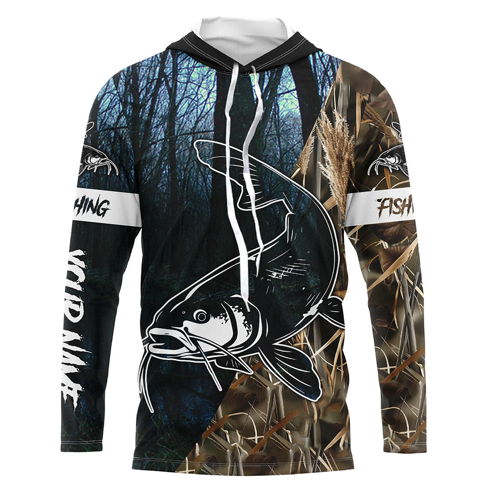 Catfish Fishing blue lake Camo Customize Name UV protection long sleeves fishing shirt for men NPQ110