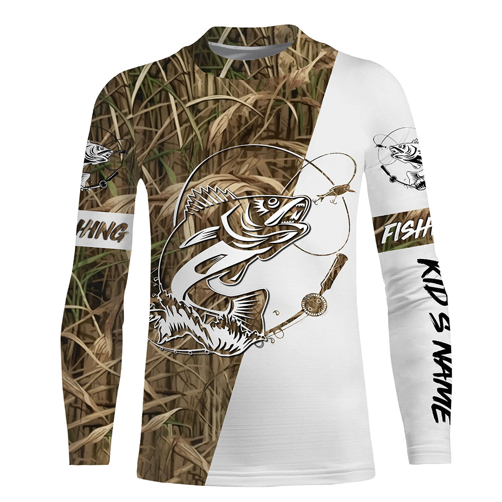 Walleye Fishing Tattoo camo performance Customize Name long sleeves fishing shirt for kid NPQ67