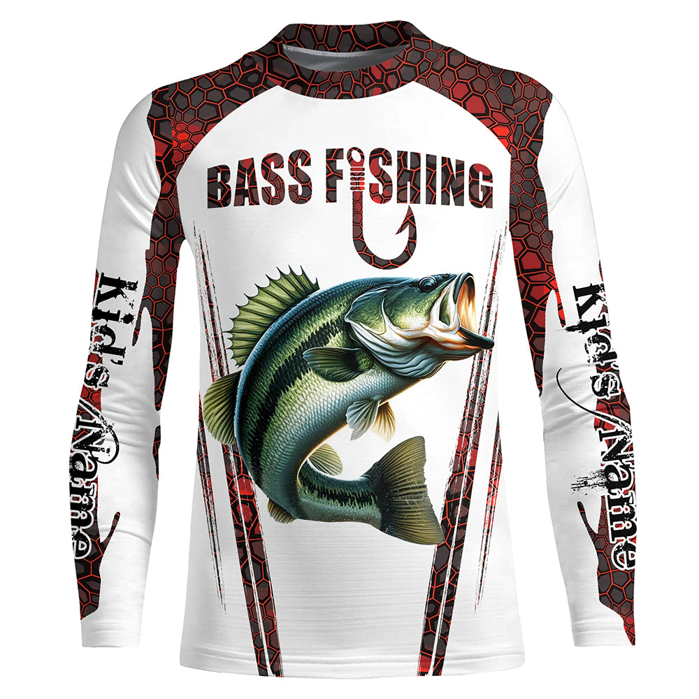 Bass fishing red camo Custom Name Funny Long sleeve fishing shirts for kid NQS5111