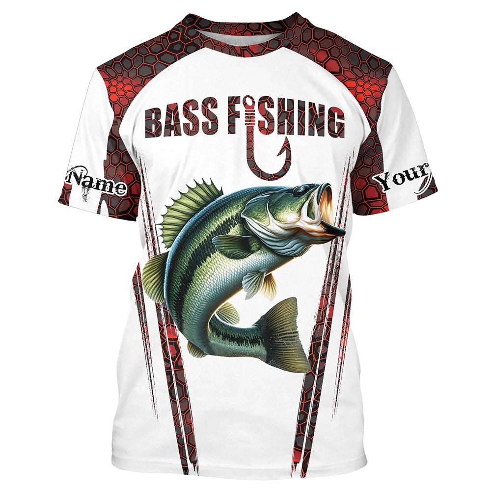 Bass fishing red camo Custom Name Funny Fishing T-shirt, Bass fishing jerseys NQS5111