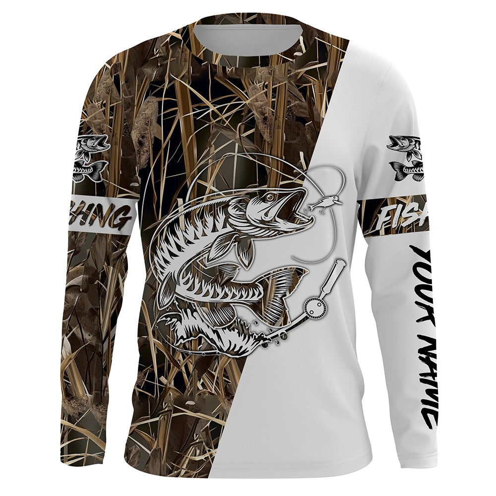 Musky ( Muskie) Fishing tattoo camo personalized UV Protection long sleeve Fishing Shirts NPQ259