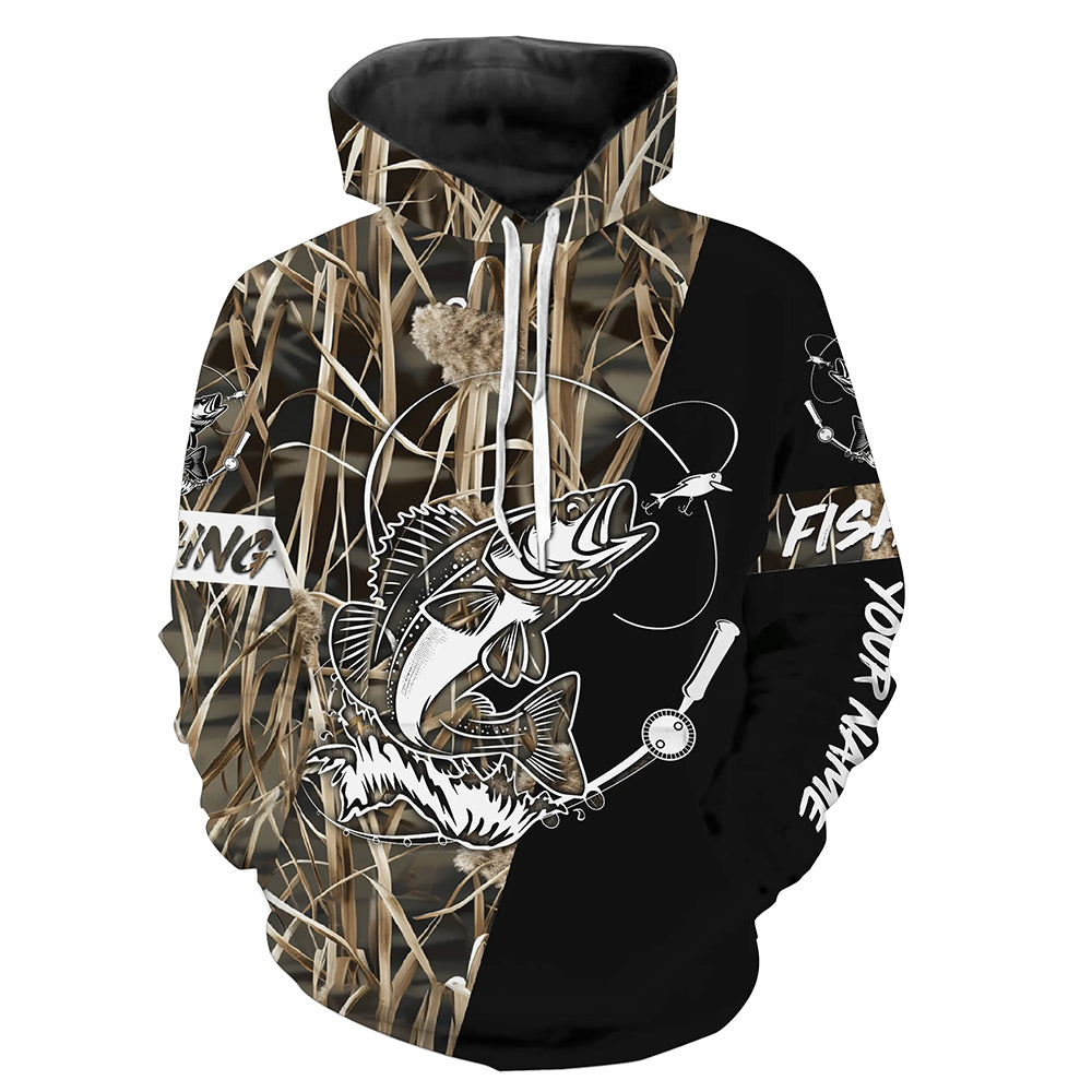 Walleye Fishing Tattoo camo black version Customize name fishing hoodie NPQ68