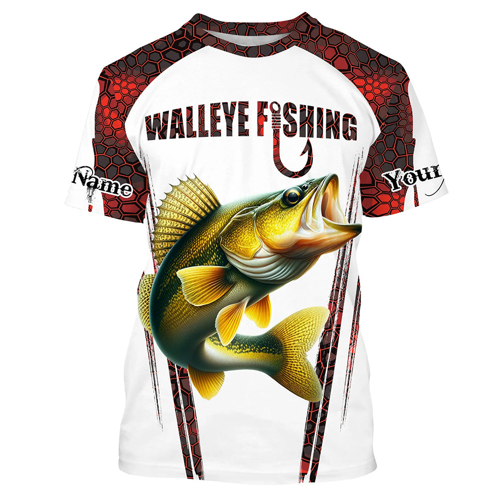 Walleye fishing red camo Custom Funny Fishing T-shirt UV Protection Gift For Fisherman NQS5128