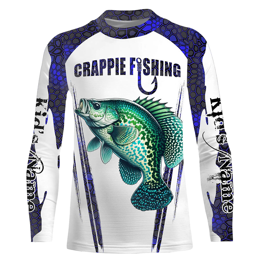 Crappie fishing blue camo Custom Funny UV Protection Kid Long Sleeve Fishing shirt NQS5650