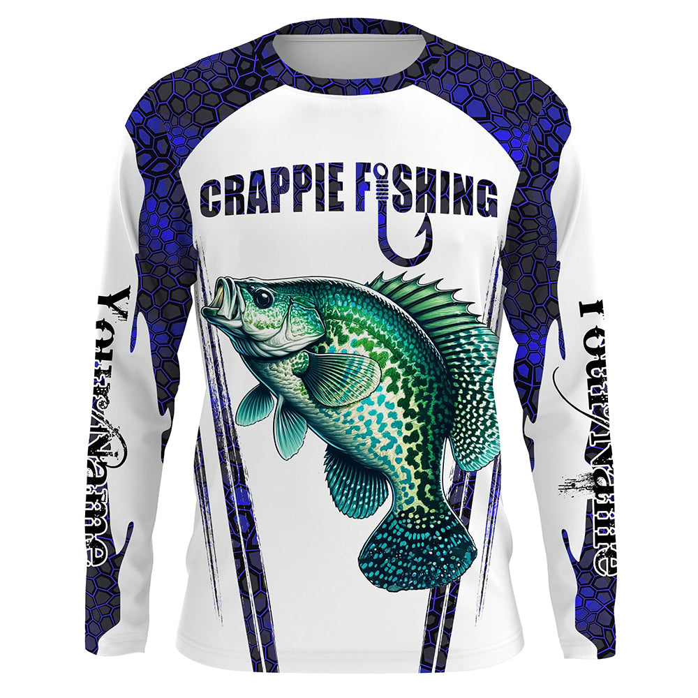 Crappie fishing blue camo Custom Funny UV Protection long sleeve Fishing Shirts NQS5650