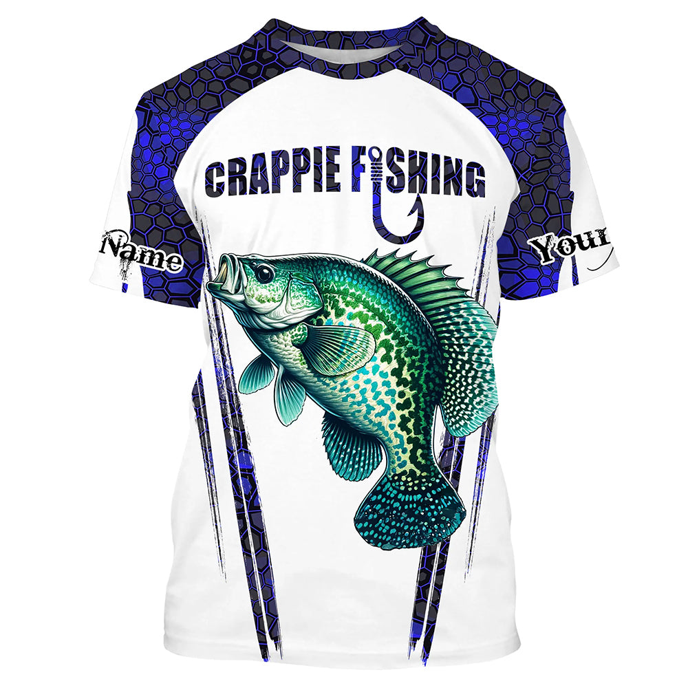 Crappie fishing blue camo Custom Funny UV Protection Fishing T-shirts NQS5650