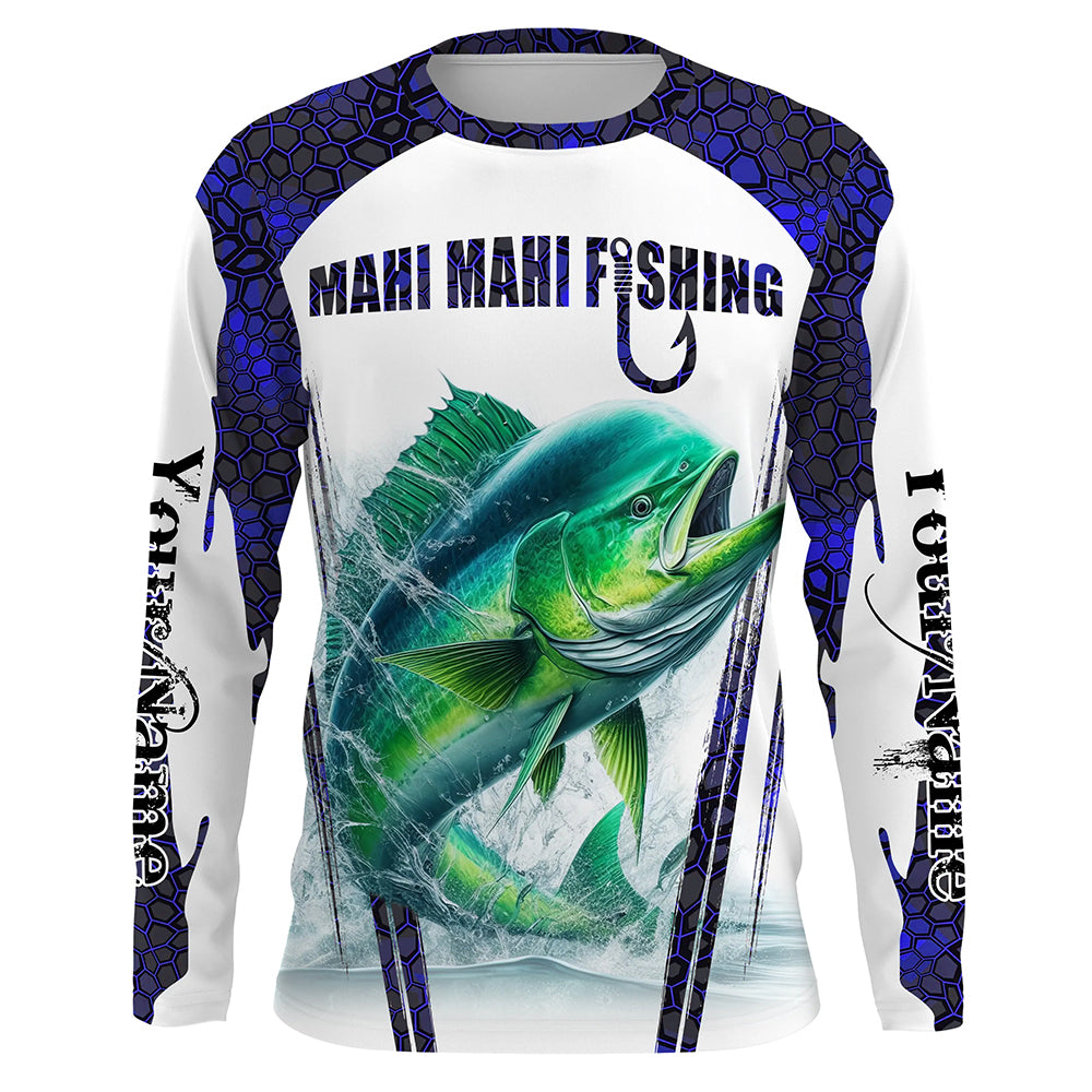 Mahi mahi fishing blue camo Custom UV Protection long sleeve Fishing Shirts NQS5651