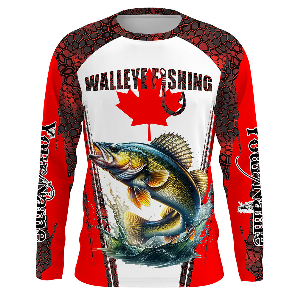 Walleye fishing red camo Custom Canadian flag UV Protection long sleeve Fishing Shirts NQS5652