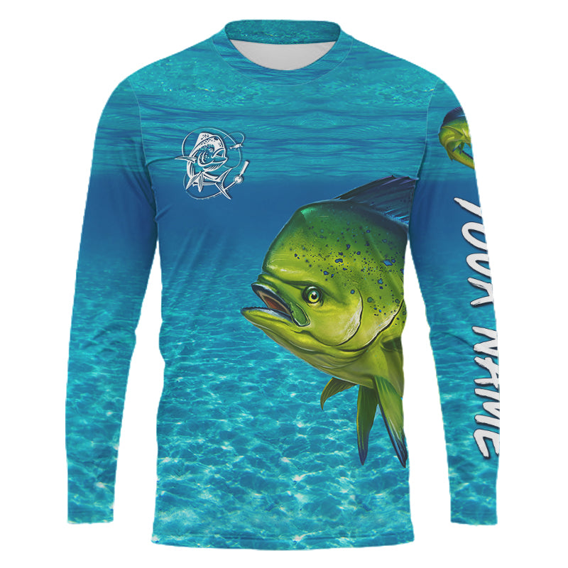 Mahi mahi (Dorado) Fishing Customize Name blue Water Camo UV protection long sleeves fishing shirt NPQ11