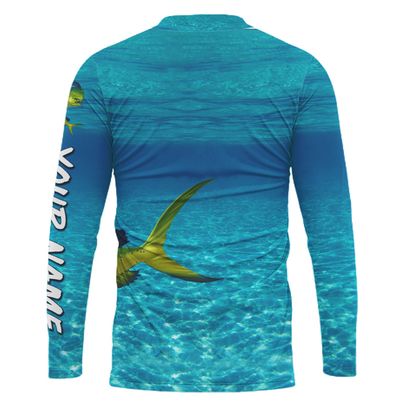 Mahi mahi (Dorado) Fishing Customize Name blue Water Camo UV protection long sleeves fishing shirt NPQ11