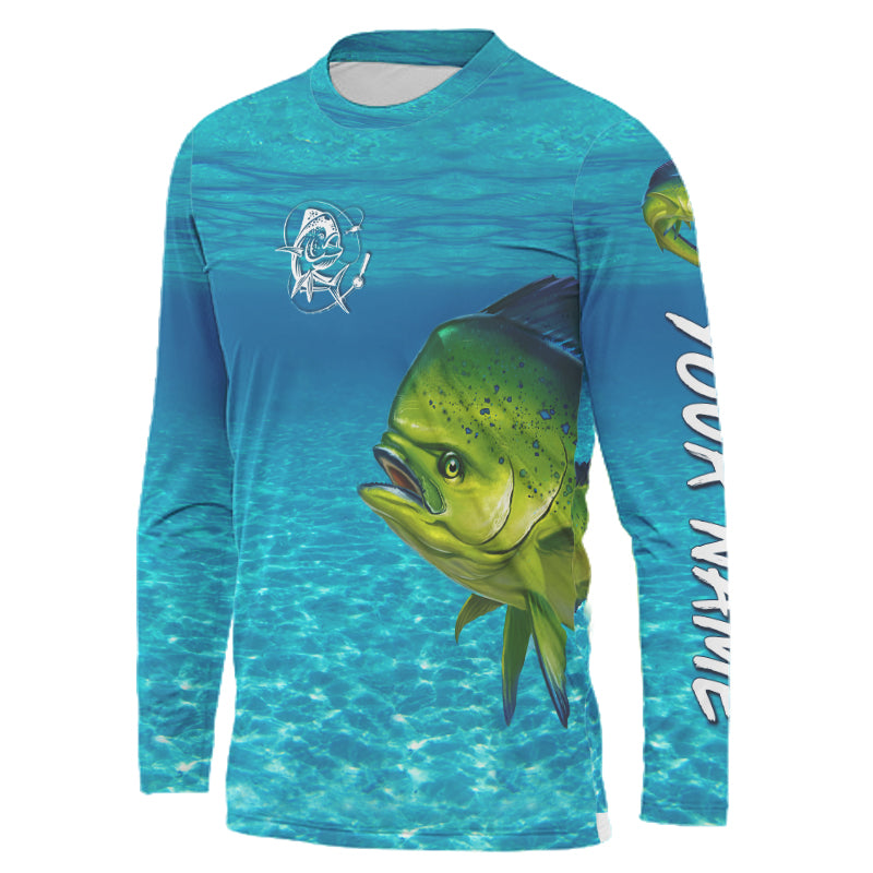 Mahi mahi (Dorado) Fishing Customize Name blue Water Camo UV protection long sleeves fishing shirt NPQ11