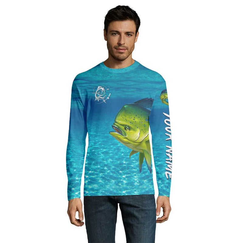 Mahi mahi (Dorado) Fishing Customize Name blue Water Camo UV protection long sleeves fishing shirt NPQ11