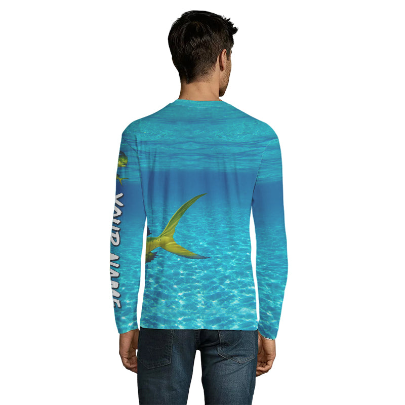 Mahi mahi (Dorado) Fishing Customize Name blue Water Camo UV protection long sleeves fishing shirt NPQ11