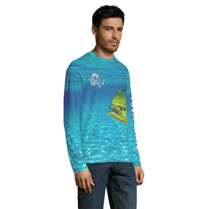 Mahi mahi (Dorado) Fishing Customize Name blue Water Camo UV protection long sleeves fishing shirt NPQ11