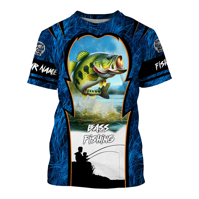 Bass Fishing Blue Camo Customize Name All-over Print Unisex fishing T-shirt NPQ90