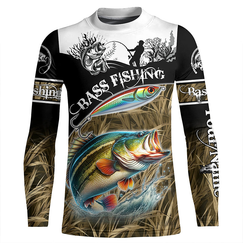 Bass fishing Camo Performance 3D Customize Name UV protection long sleeves fishing shirt for kid NPQ115