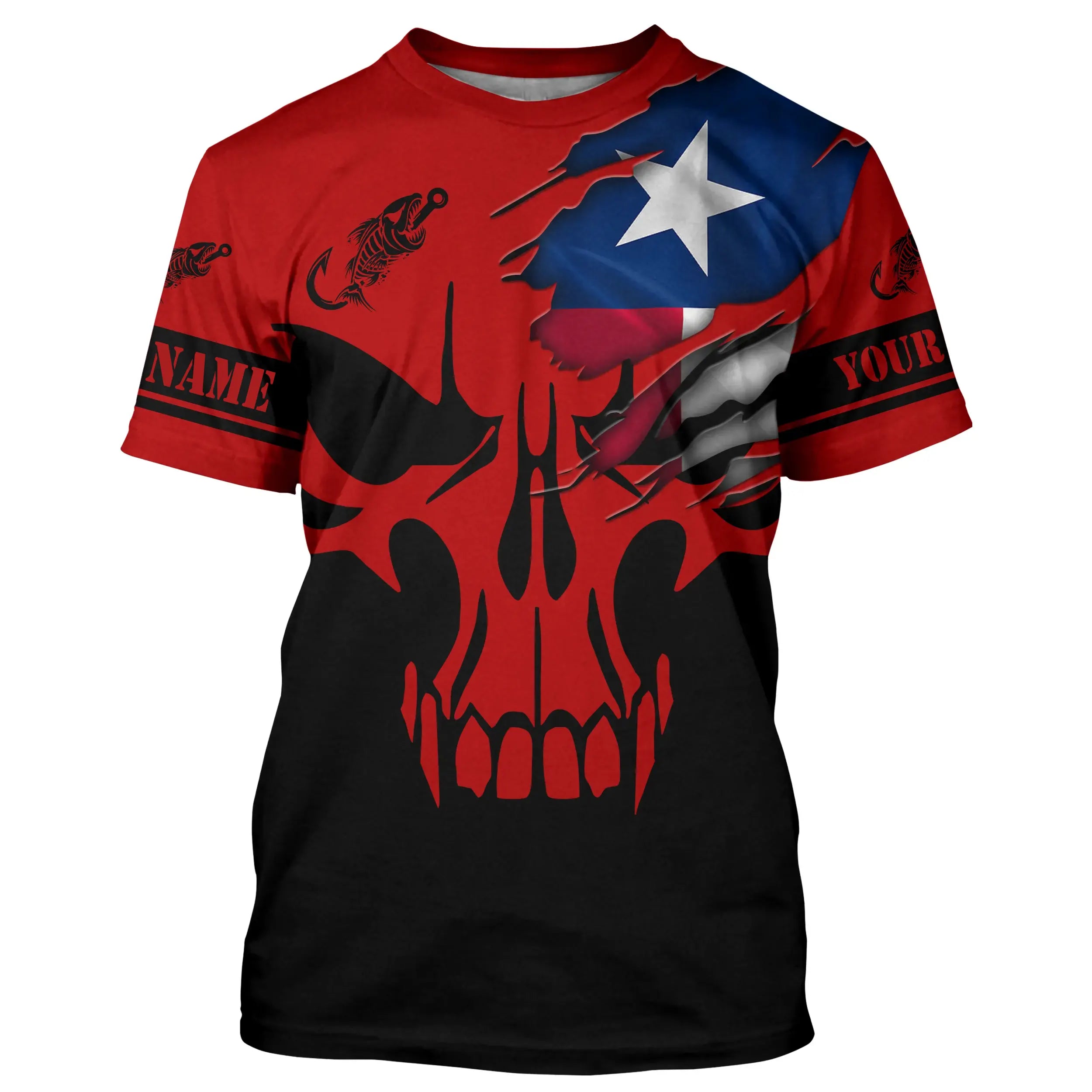 Custom Texas flag fishing fish reaper skull red and black Fishing Jersey, perosnalized fishing T-shirt NQS4837