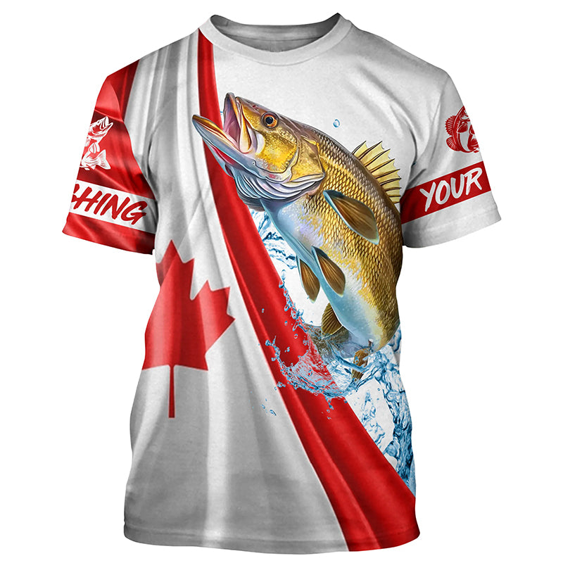 Canadian flag patriotic Walleye fishing Custom Name 3D fishing T-shirt, personalized fishing gifts NQS5171