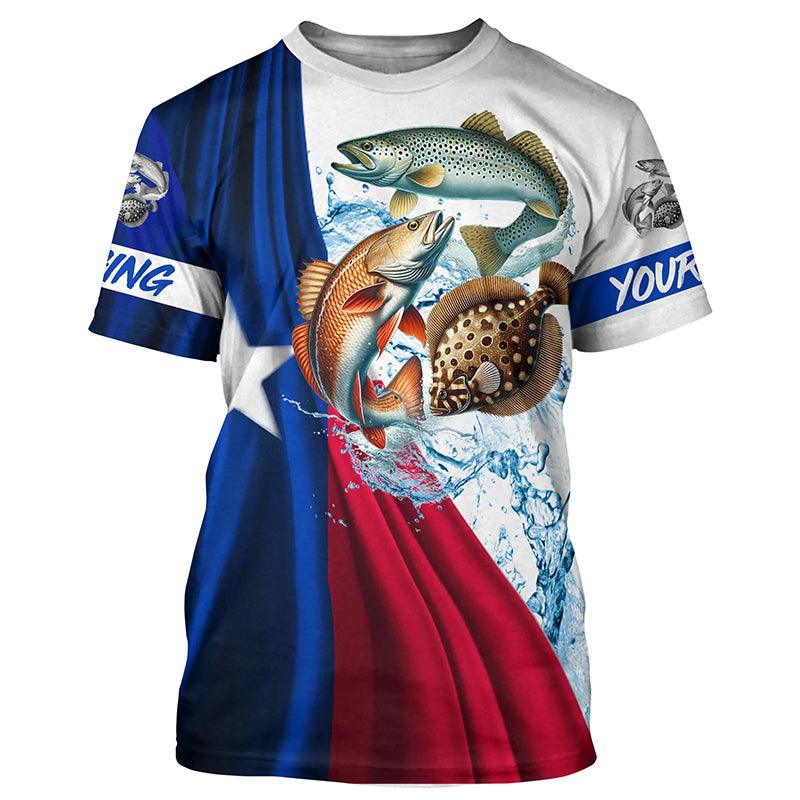 Texas slam flag patriotic redfish, trout, flounder fishing Custom UV Protection fishing T-shirt NQS5172