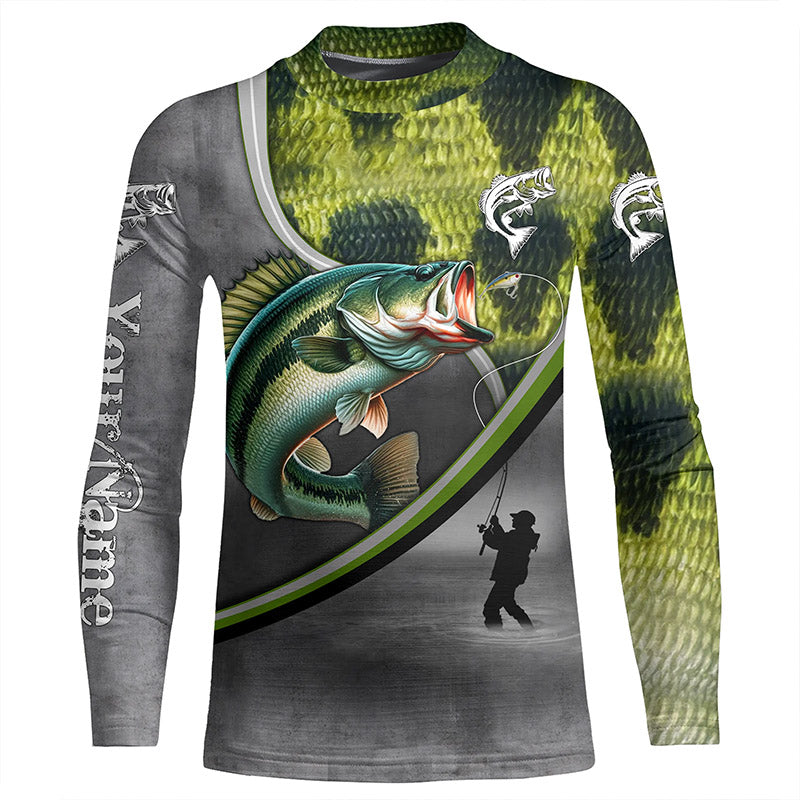 Largemouth Bass fishing scales personalized Kid Long Sleeves custom fishing apparel NPQ690