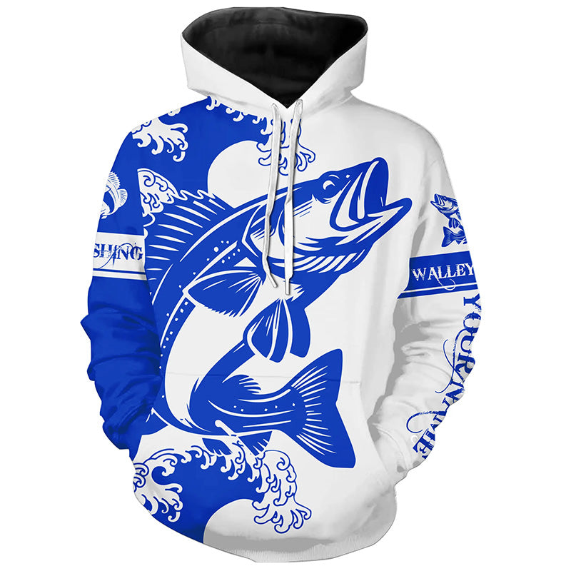 Walleye fishing tattoo blue color Custom name fishing shirts jerseys  | Hoodie - NPQ878