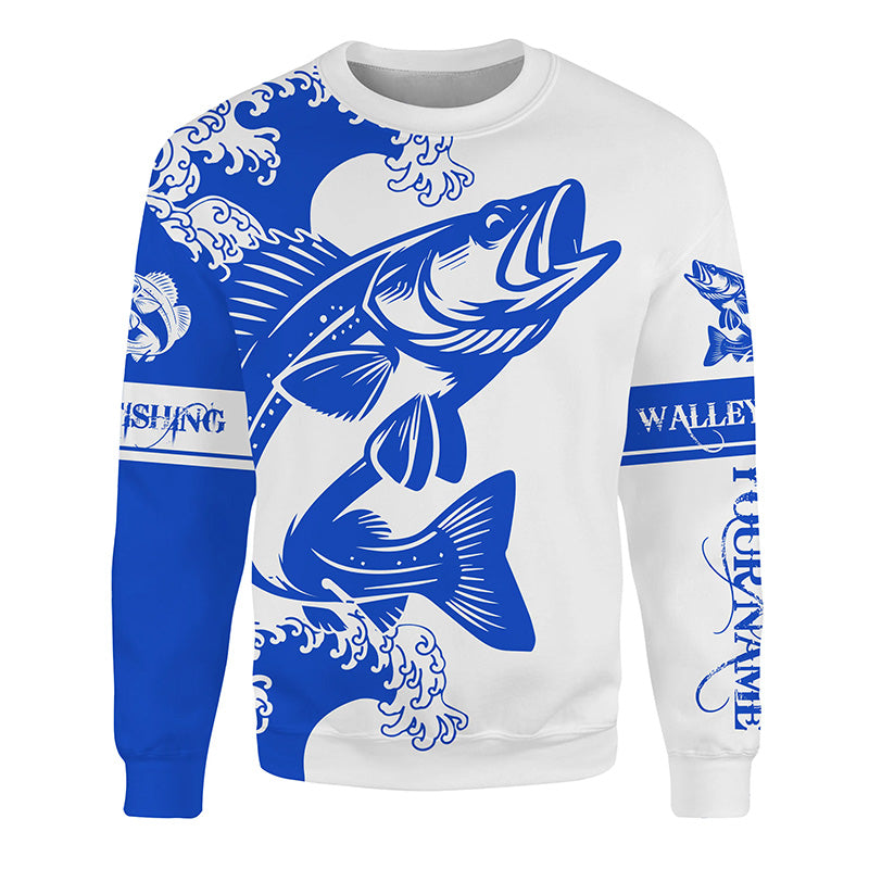 Walleye fishing tattoo blue color Custom name fishing shirts jerseys | Sweatshirt - NPQ878