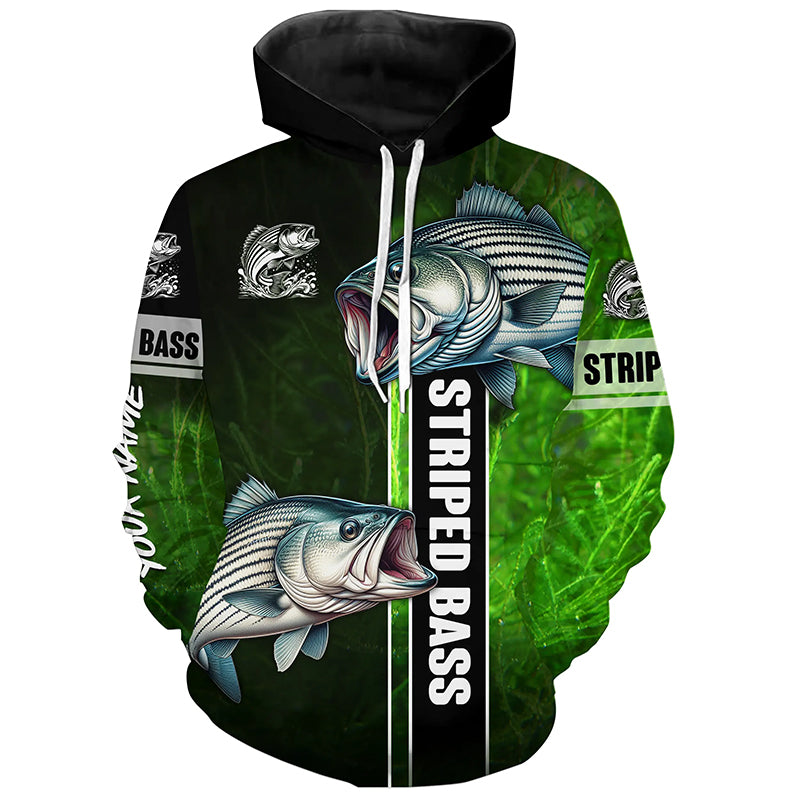 Striped Bass Striper fishing green shirt Customize fishing hoodie, gift for fishing lovers NPQ328
