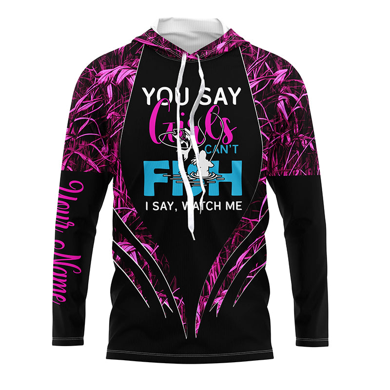 You say girls can't fish, i say watch me pink girl camo UV protection long sleeves fishing shirt NPQ61