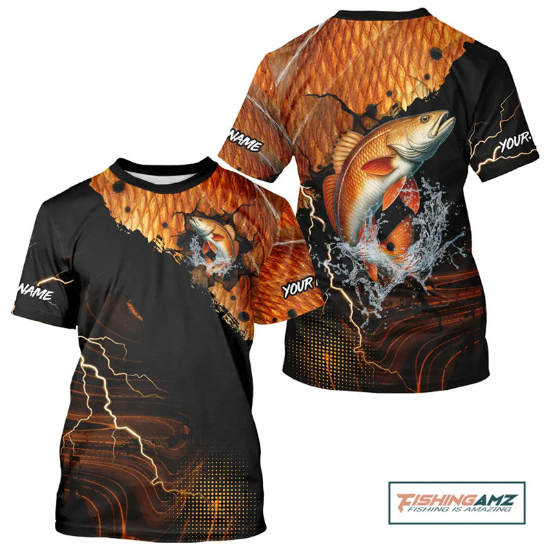 Personalized Redfish Fishing jerseys, Redfish scales lightning thunder fishing T-Shirts NQS11225