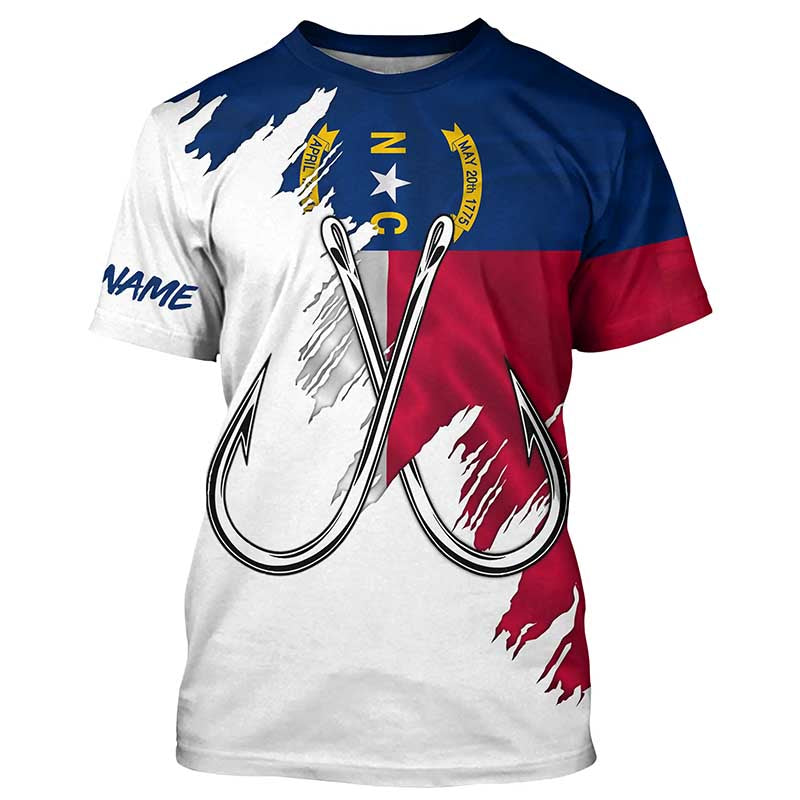 North Carolina flag NC Fishing Fish Hook UV protection custom Patriotic Fishing T-Shirts NQS8016