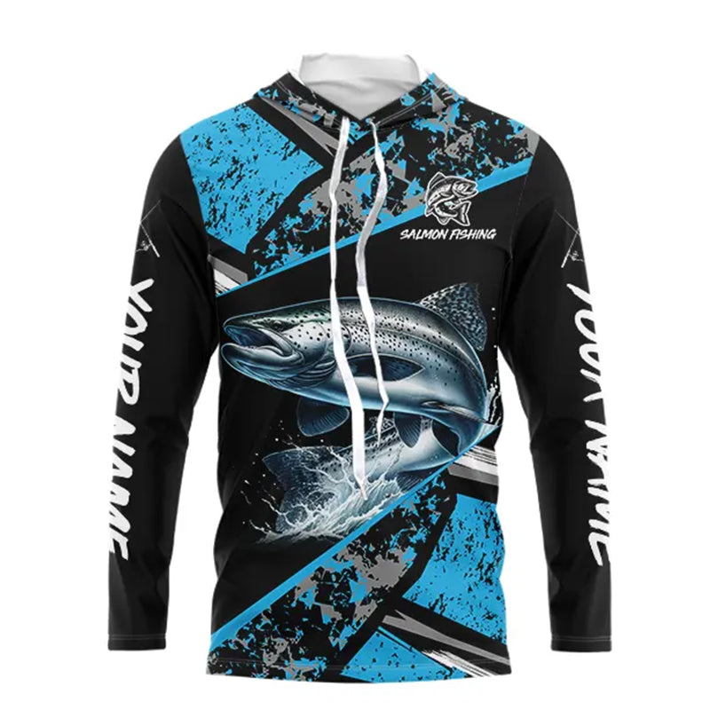 Chinook Salmon fishing Blue camo Long Sleeve Performance Fishing Shirt custom Salmon fishing jerseys NQS9347