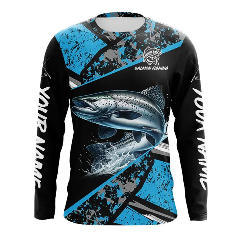 Chinook Salmon fishing Blue camo Long Sleeve Performance Fishing Shirt custom Salmon fishing jerseys NQS9347