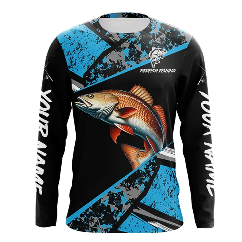 Redfish Drum fishing Blue camo Long Sleeve Performance Fishing Shirt custom Redfish fishing jerseys NQS9348